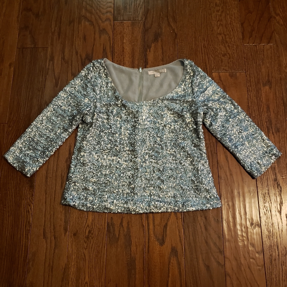 LOVE 21 Silver Sequin Top 3/4 Sleeve - Size S/P